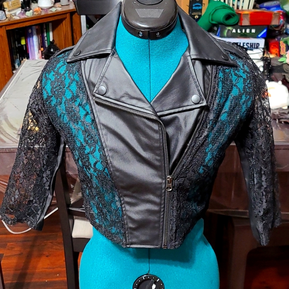 Lip Service - Vinyl and Lace Moto Jacket - XS